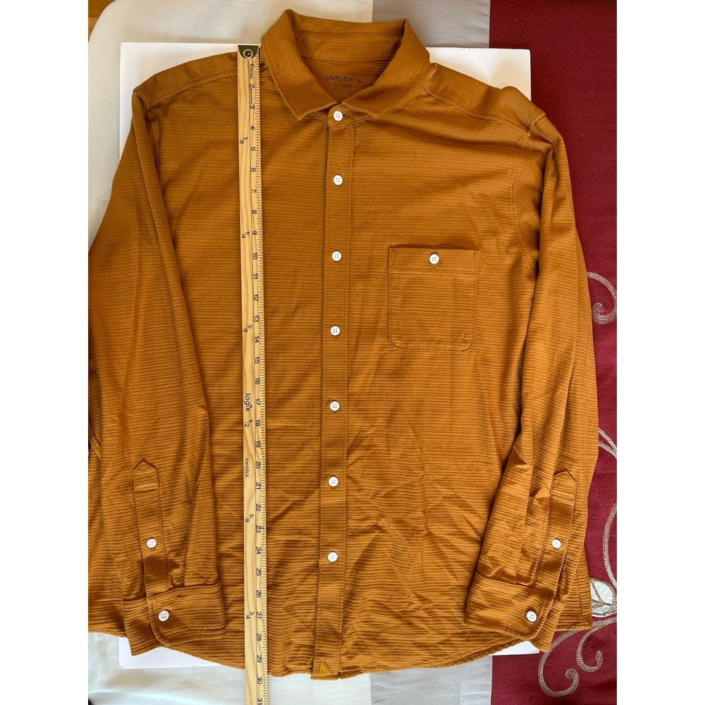 UNTUCKit Branham Shirt Mens XXL Burnt Orange Stretch Cotton Ribbed Textured - Picture 7 of 8